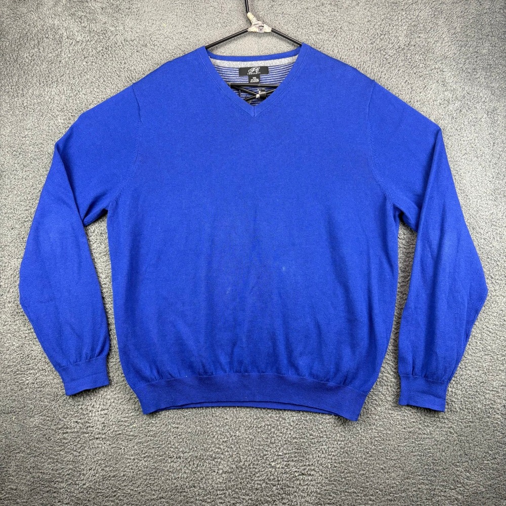 Foxcroft Mens XXL Blue V Neck Cashmere‎ Blend Long Sleeve Sweater